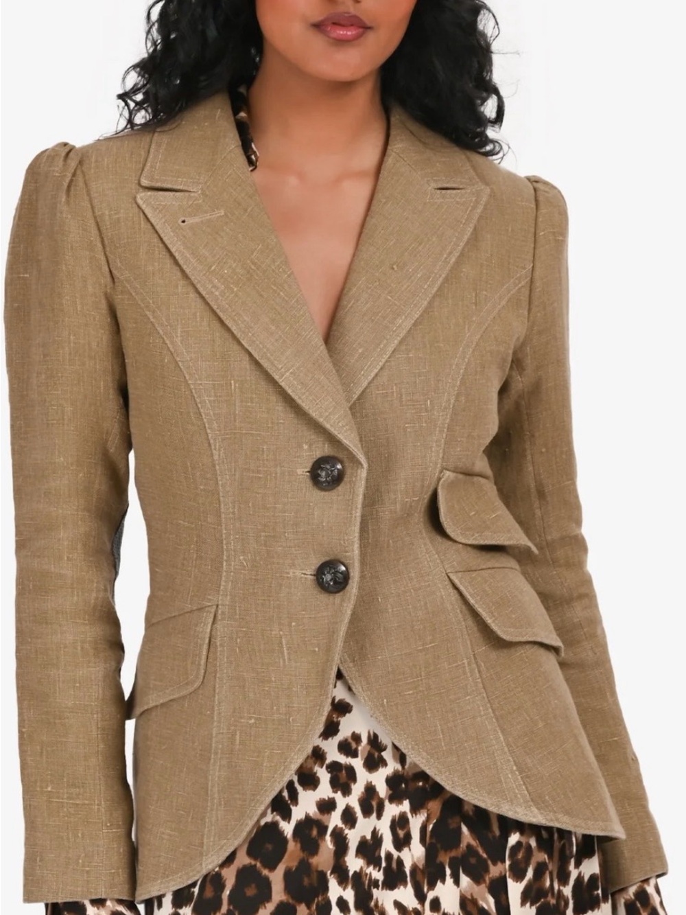 Smythe Structured Tan Linen Blend Blazer Jacket
